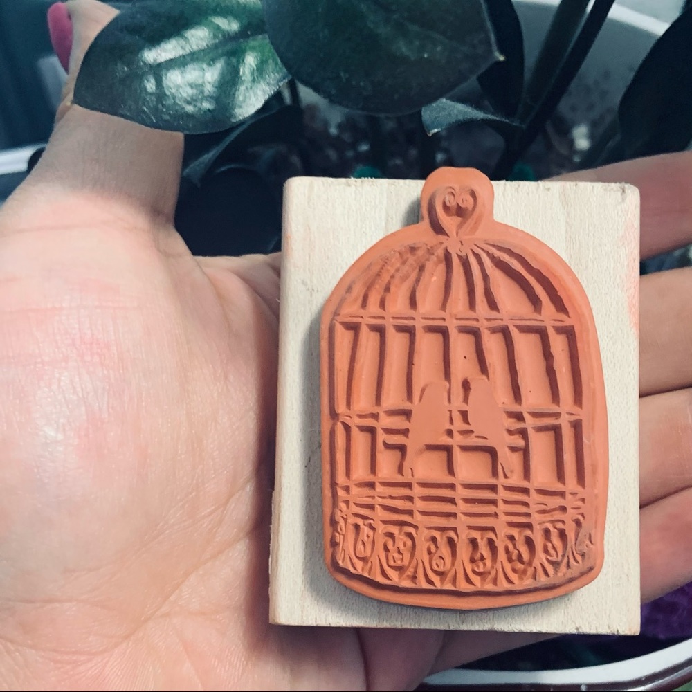 Bird Cage Rubber Stamp Birds Love